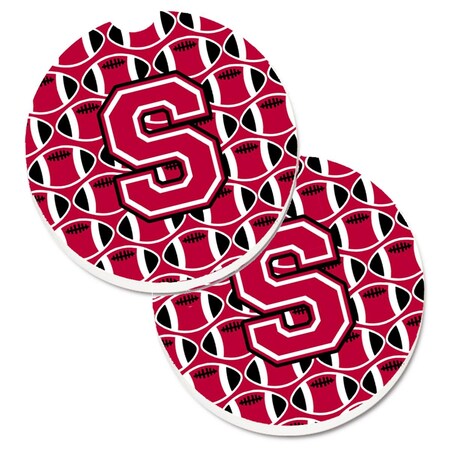 Carolines Treasures Letter S Football Crimson and White Set of 2 Cup Holder Car Coaster CJ1079-SCARC